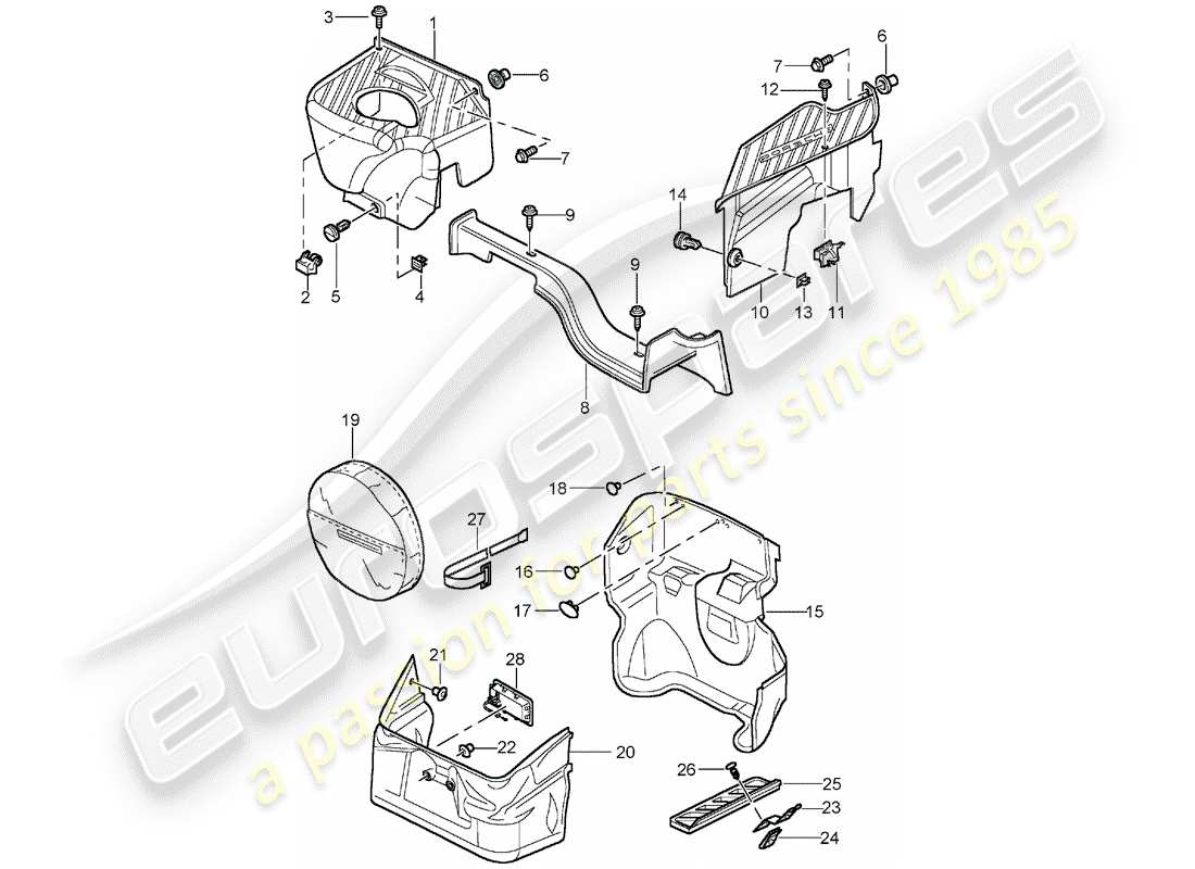 porsche 996 t/gt2 (2003) luggage compartment parts diagram