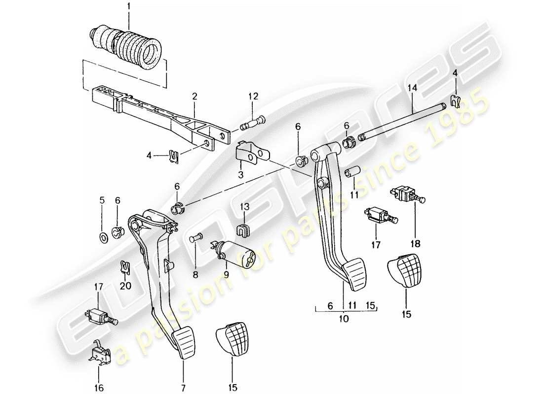 porsche boxster 986 (2000) brake and acc. pedal assembly parts diagram