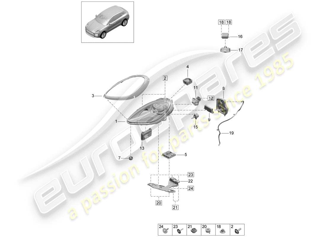 porsche macan (2020) led headlight part diagram