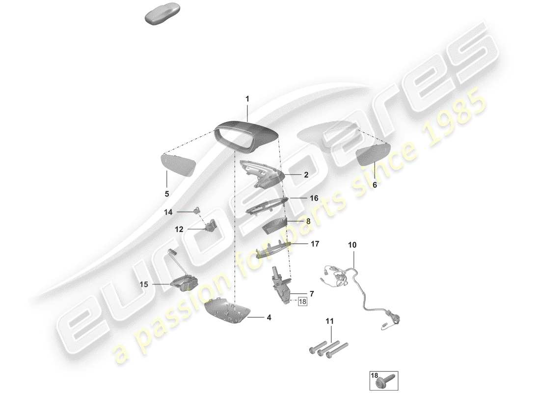 porsche 992 (2020) rear view mirror part diagram