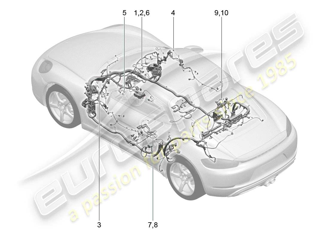 porsche 718 cayman (2018) wiring harnesses parts diagram