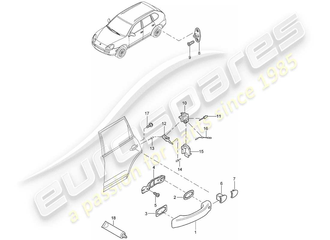 porsche cayenne (2005) door handle, outer part diagram