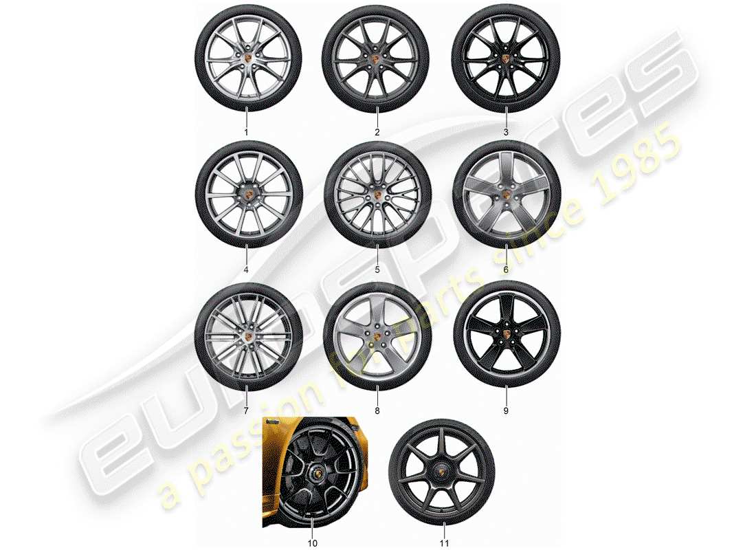 porsche tequipment 98x/99x (2016) 1 set aluminium rims with part diagram