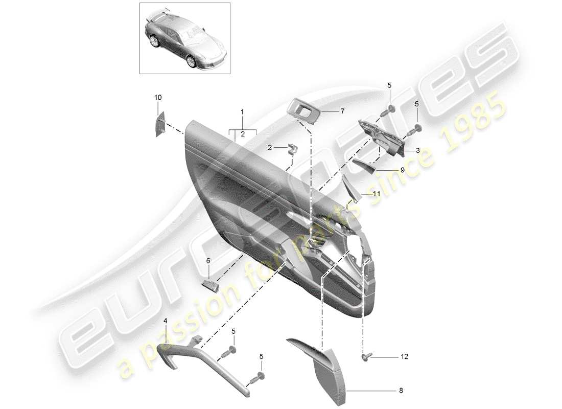 porsche 991r/gt3/rs (2020) door panel parts diagram