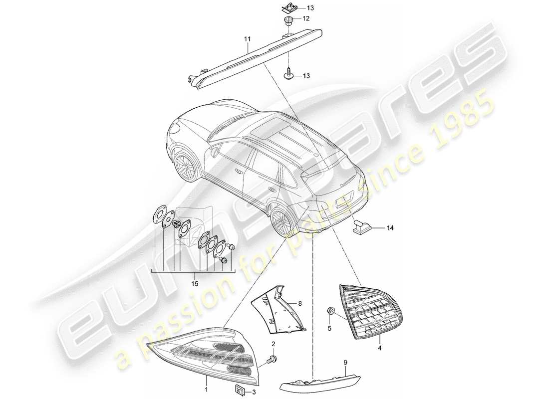 porsche cayenne e2 (2013) rear light part diagram