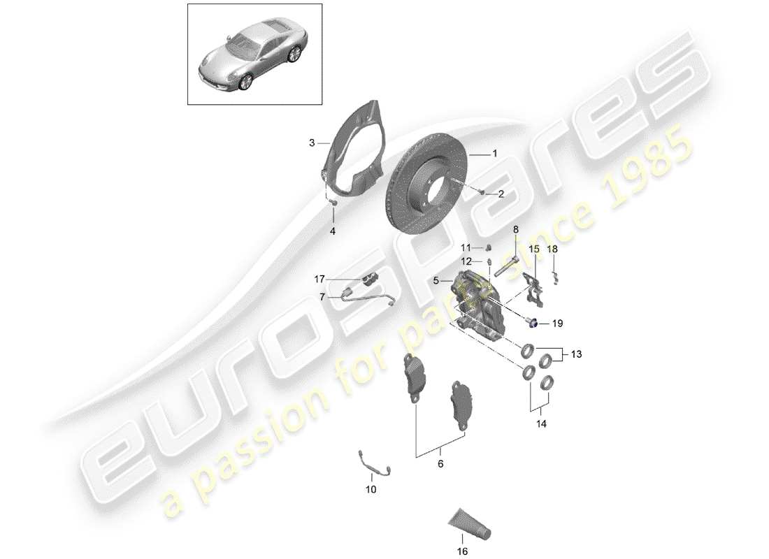 porsche 991 (2012) disc brakes part diagram