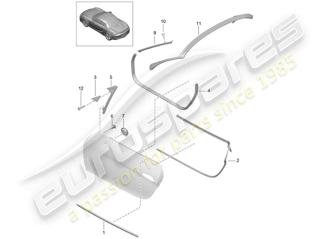 porsche boxster 981 (2013) door seal parts diagram