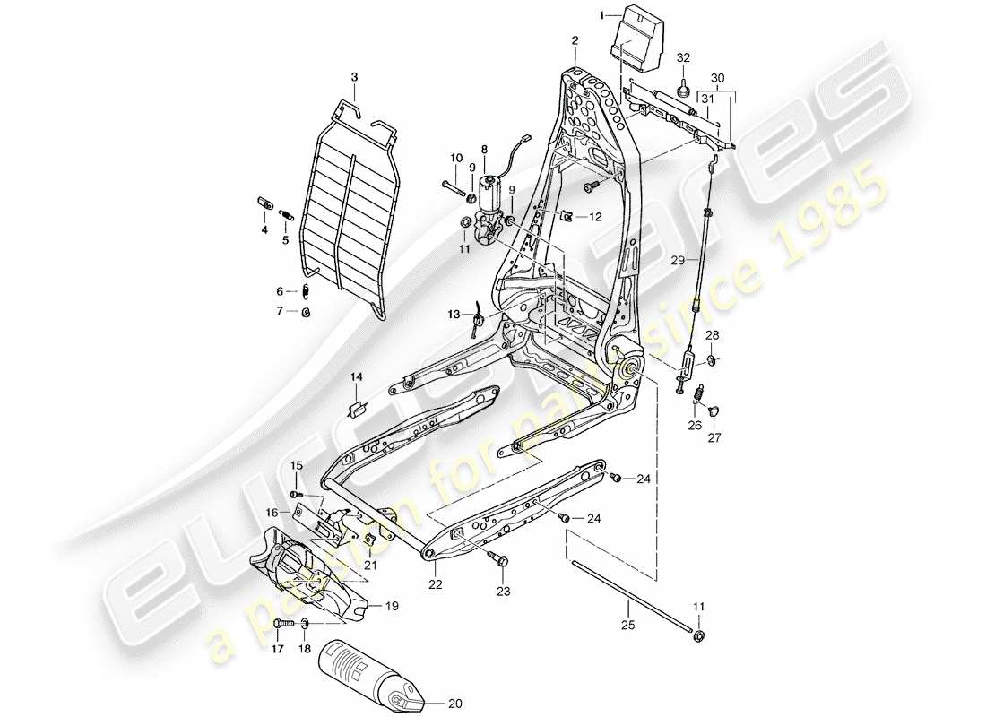 porsche 996 t/gt2 (2005) frame for seat - frame - backrest parts diagram
