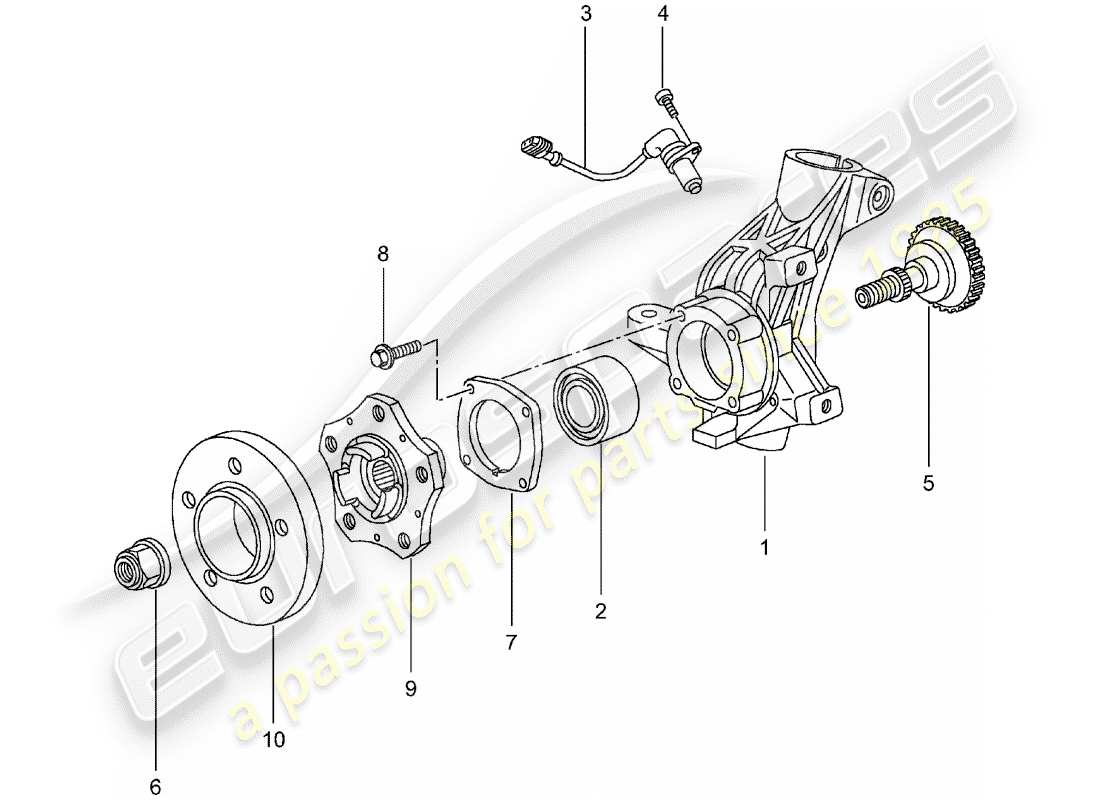 porsche 996 (2000) wheel carrier - wheel hub part diagram