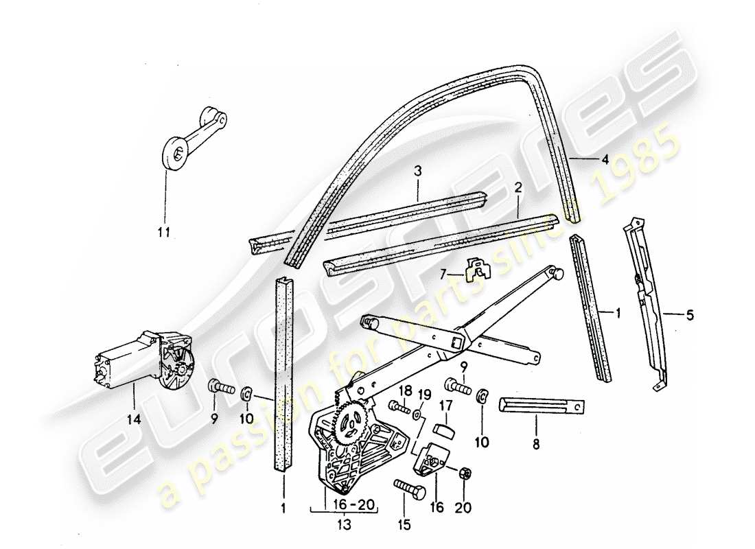 porsche 968 (1994) window regulator - glass channel part diagram