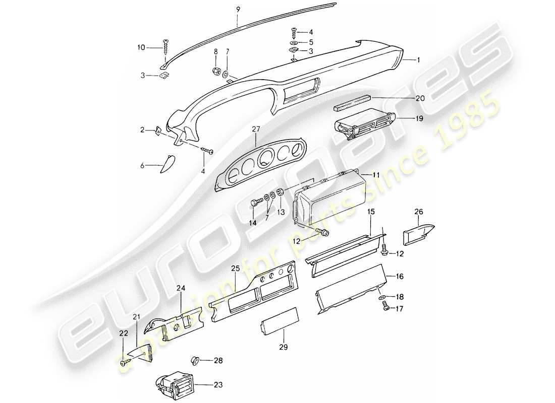 porsche 964 (1993) dash panel trim - rootwood - airbag - d - mj 1990>> part diagram