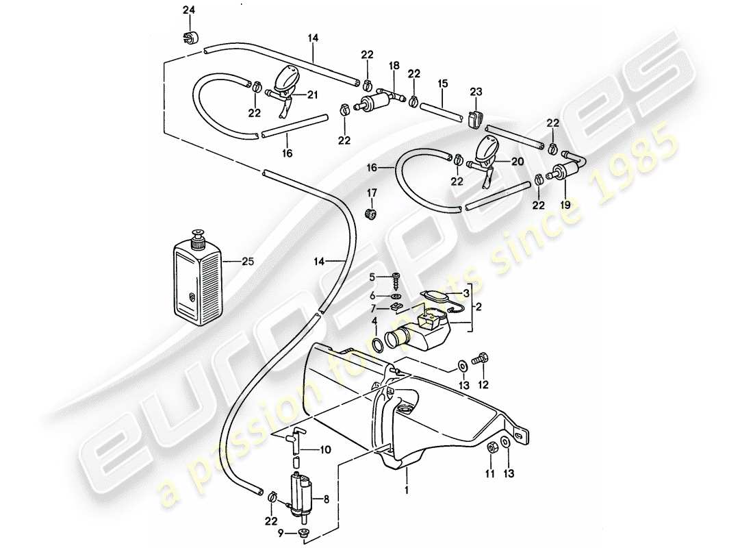 porsche 968 (1994) windshield washer unit parts diagram