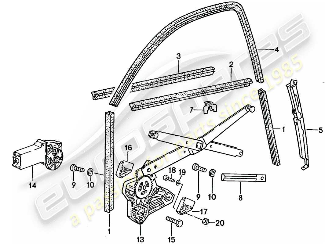 porsche 944 (1989) window regulator - glass channel part diagram