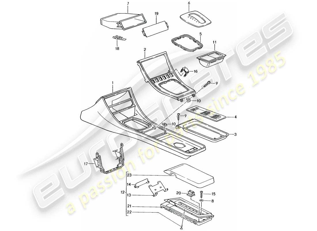 porsche 944 (1988) cassette holder - center console parts diagram