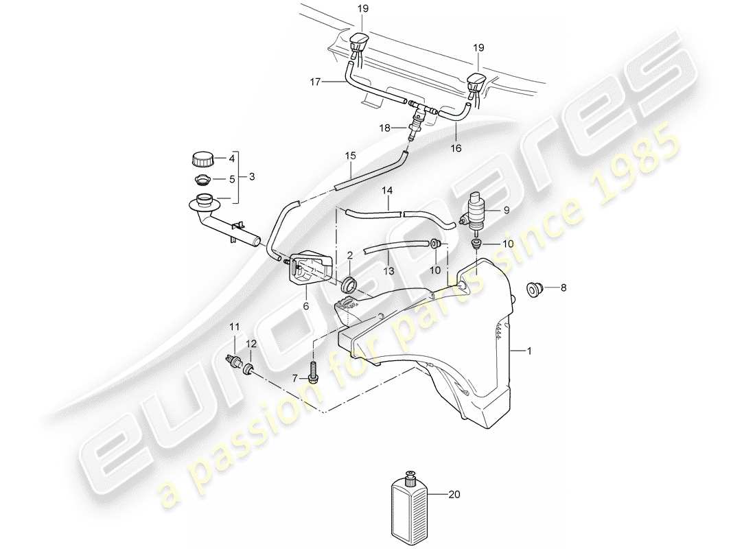 porsche cayman 987 (2006) windshield washer unit part diagram