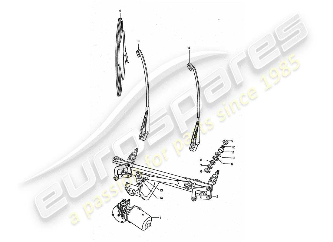 porsche 911 turbo (1977) windscreen wiper system part diagram