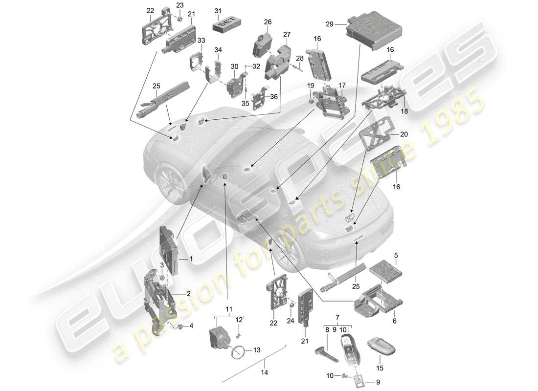 porsche boxster 981 (2013) control units parts diagram