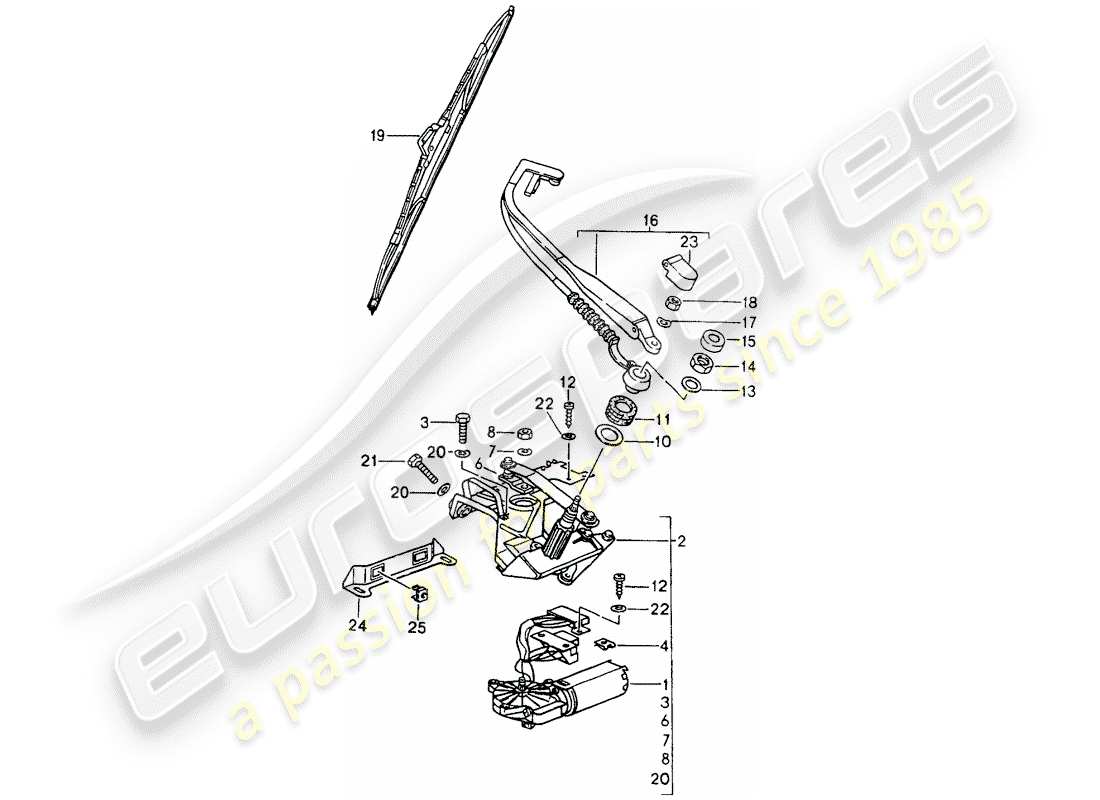 porsche 964 (1990) rear window wiper part diagram