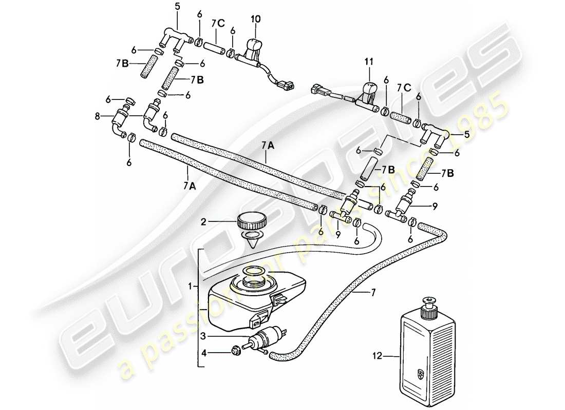 porsche 911 (1985) intensive windscreen washer part diagram