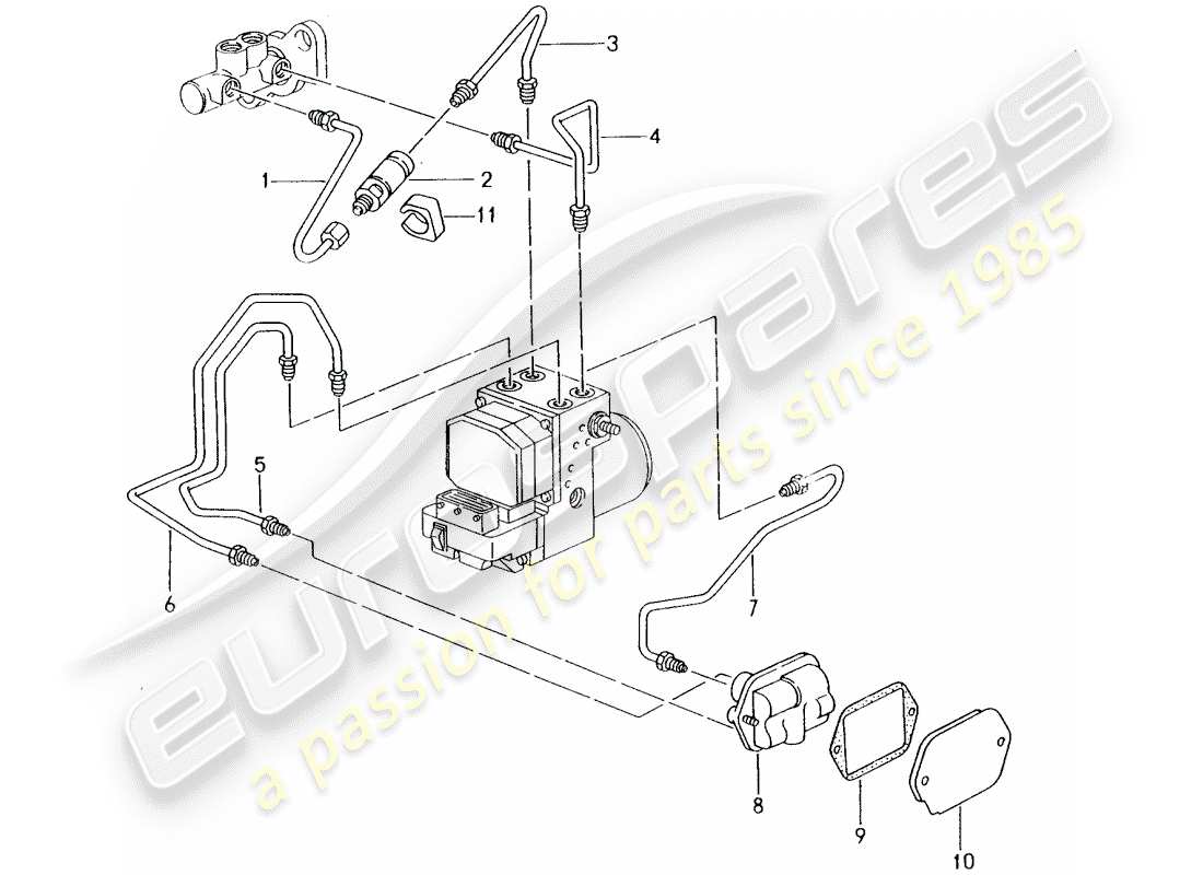 porsche 996 (2004) brake line - front end parts diagram