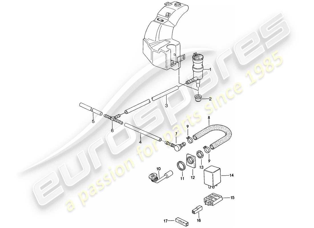 porsche 944 (1984) headlight washer system parts diagram