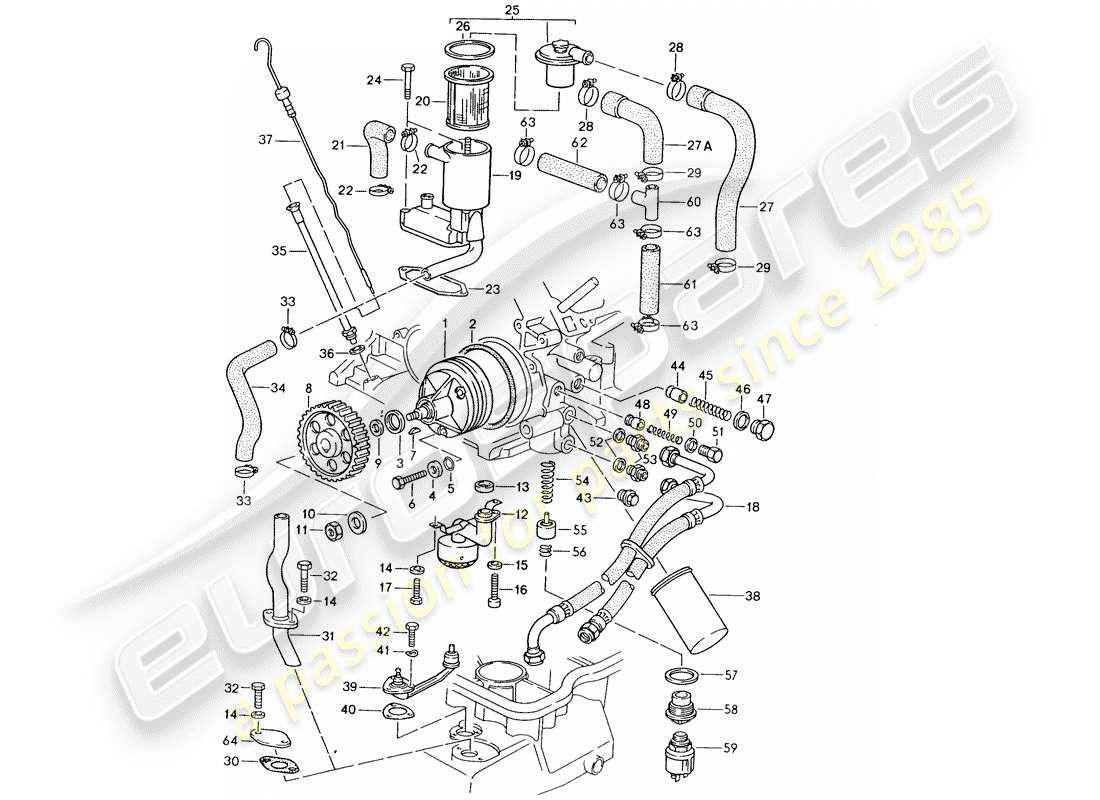 porsche 928 (1983) engine lubrication part diagram