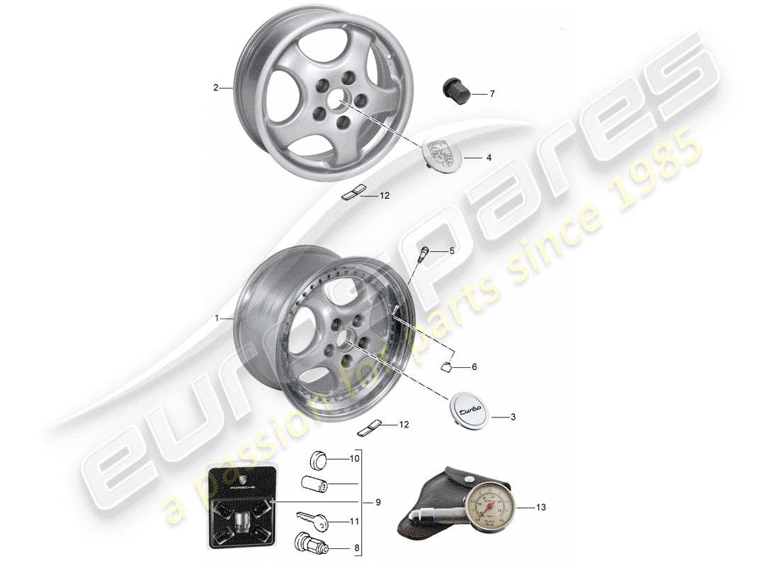 porsche 964 (1993) wheels - d - mj 1993>> part diagram