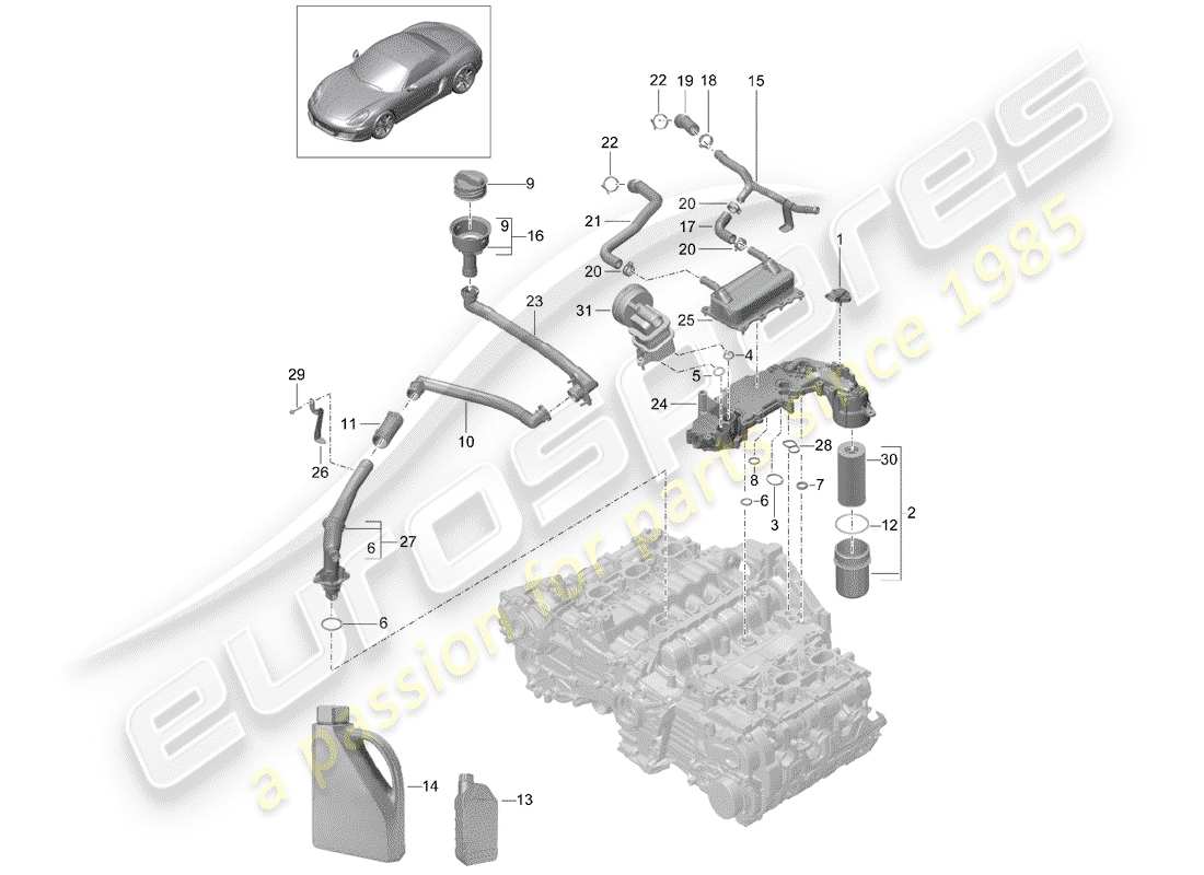 porsche boxster 981 (2013) engine lubrication parts diagram