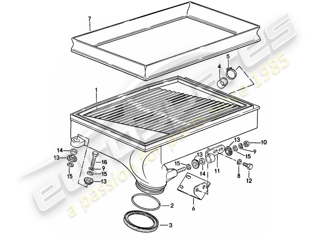 porsche 911 (1985) charge air cooler part diagram