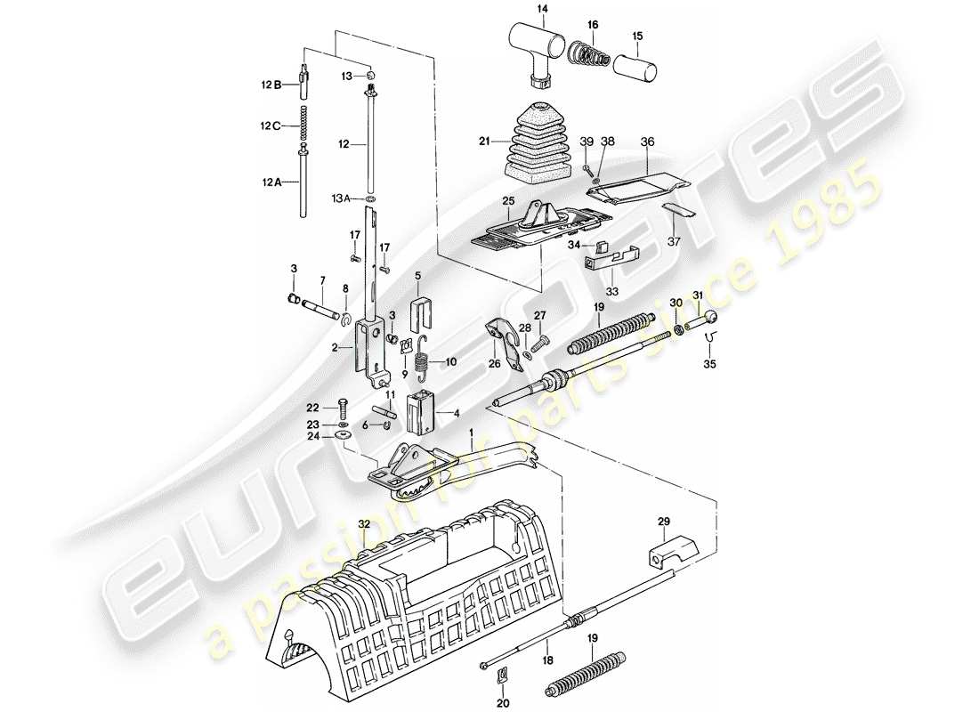 porsche 928 (1985) shift mechanism - for vehicles with - automatic transmission parts diagram