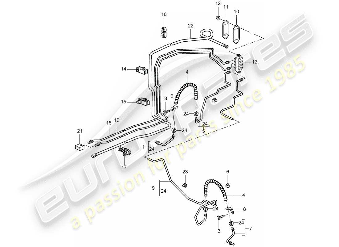 porsche cayman 987 (2006) brake line part diagram