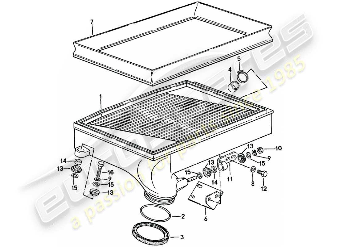 porsche 911 (1983) charge air cooler parts diagram