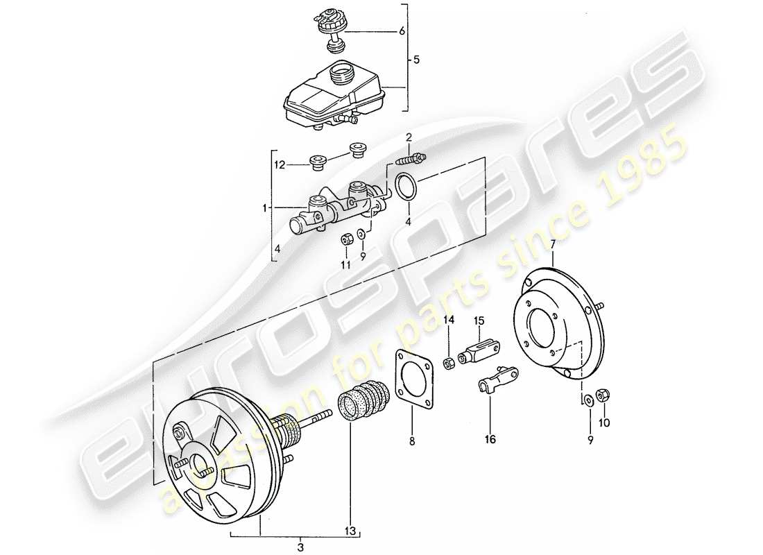 porsche 944 (1989) brake master cylinder - brake booster - reservoir - anti-locking brake syst. -abs- part diagram