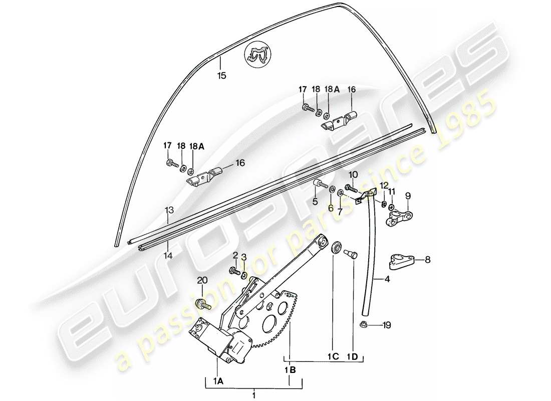 porsche 928 (1985) window regulator parts diagram