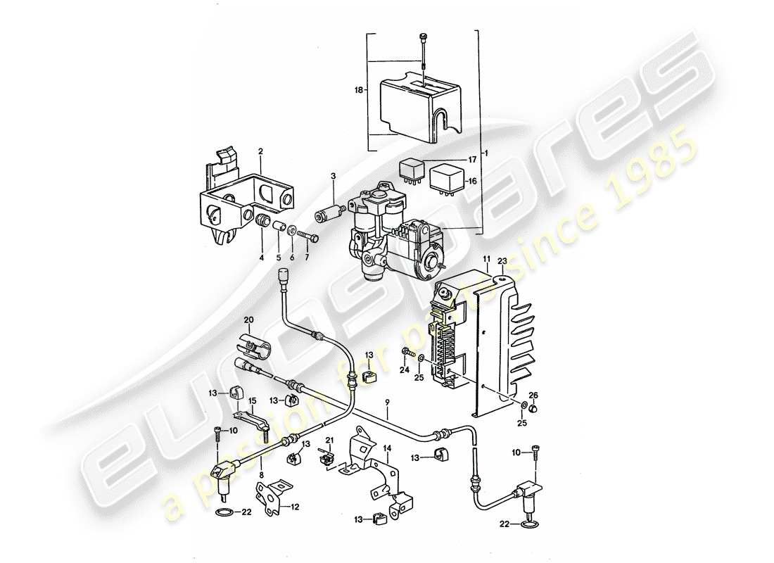 porsche 928 (1993) hydraulic unit - speed sensor - electronic control module - anti-locking brake syst. -abs- part diagram