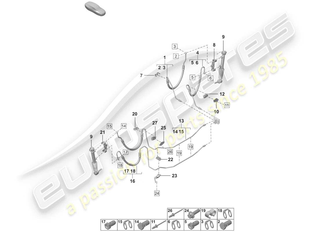 porsche 992 (2020) hydraulic line part diagram