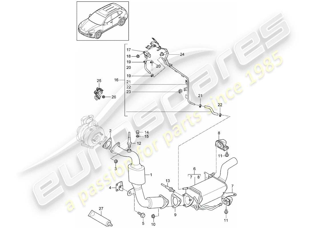 porsche cayenne e2 (2016) exhaust system part diagram