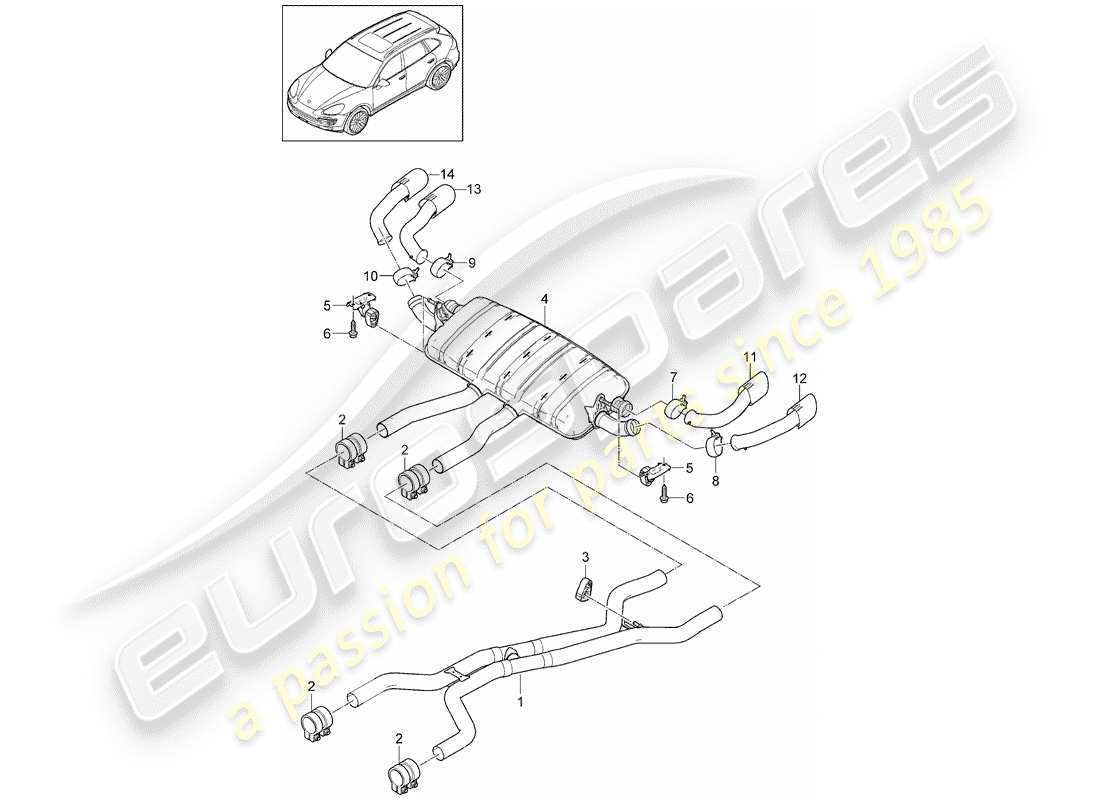 porsche cayenne e2 (2013) exhaust system part diagram