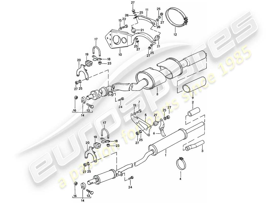 porsche 924 (1976) exhaust system - exhaust silencer, rear parts diagram