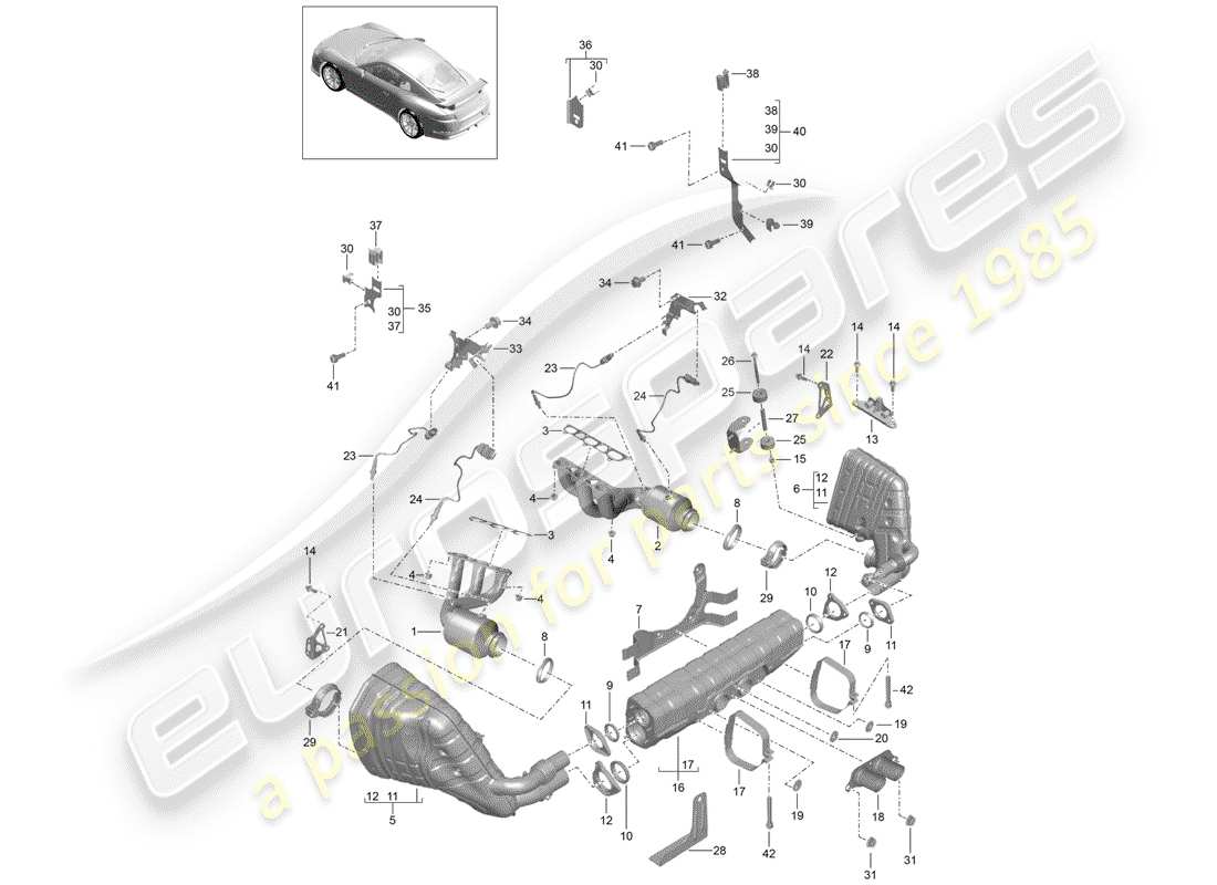 porsche 991r/gt3/rs (2014) exhaust system part diagram