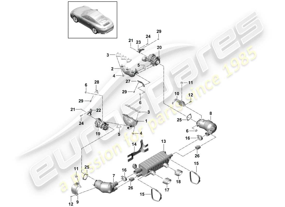 porsche 991 gen. 2 (2019) exhaust system part diagram