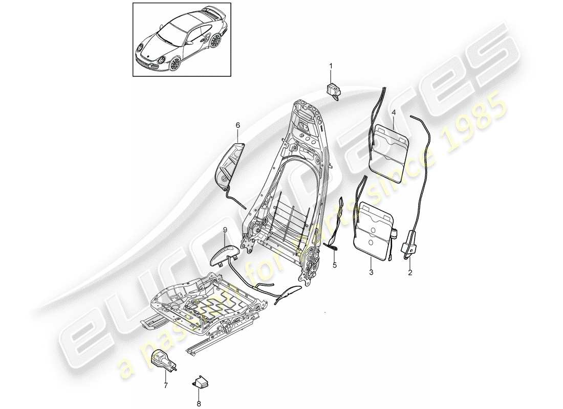 porsche 911 t/gt2rs (2012) lumbar support parts diagram