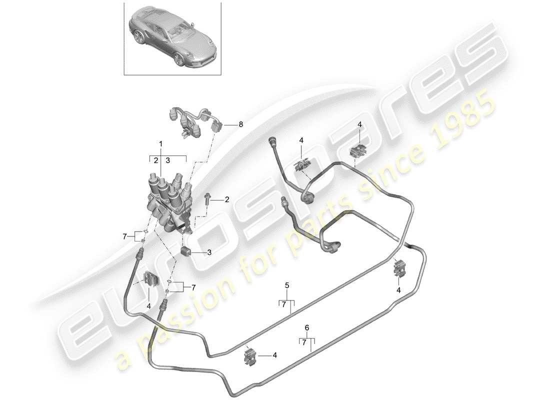 porsche 991 t/gt2rs hydraulic line part diagram