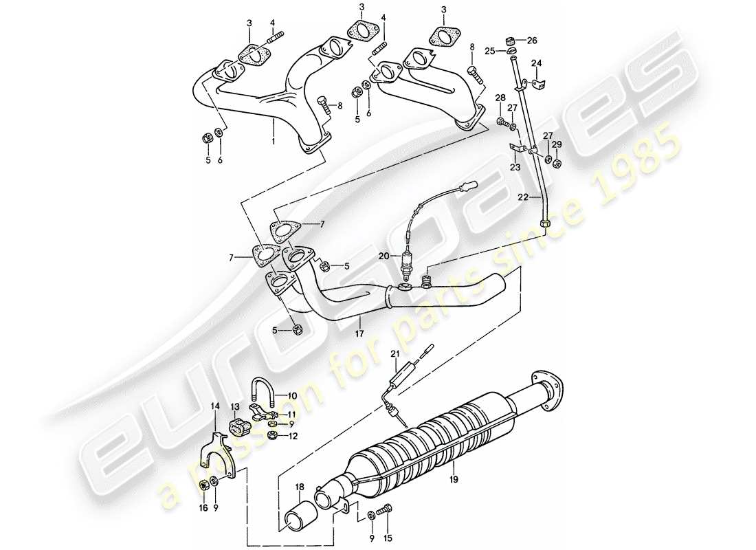 porsche 944 (1988) exhaust system - catalyst parts diagram