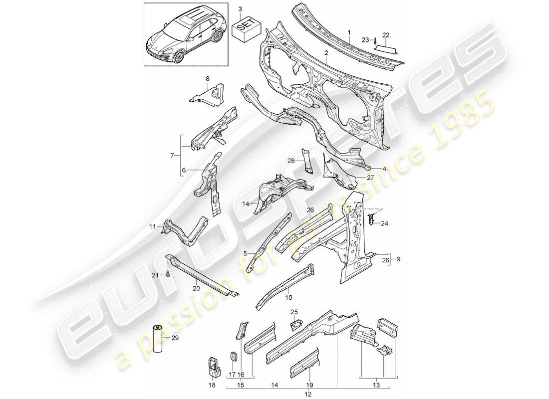 porsche cayenne e2 (2013) front end part diagram