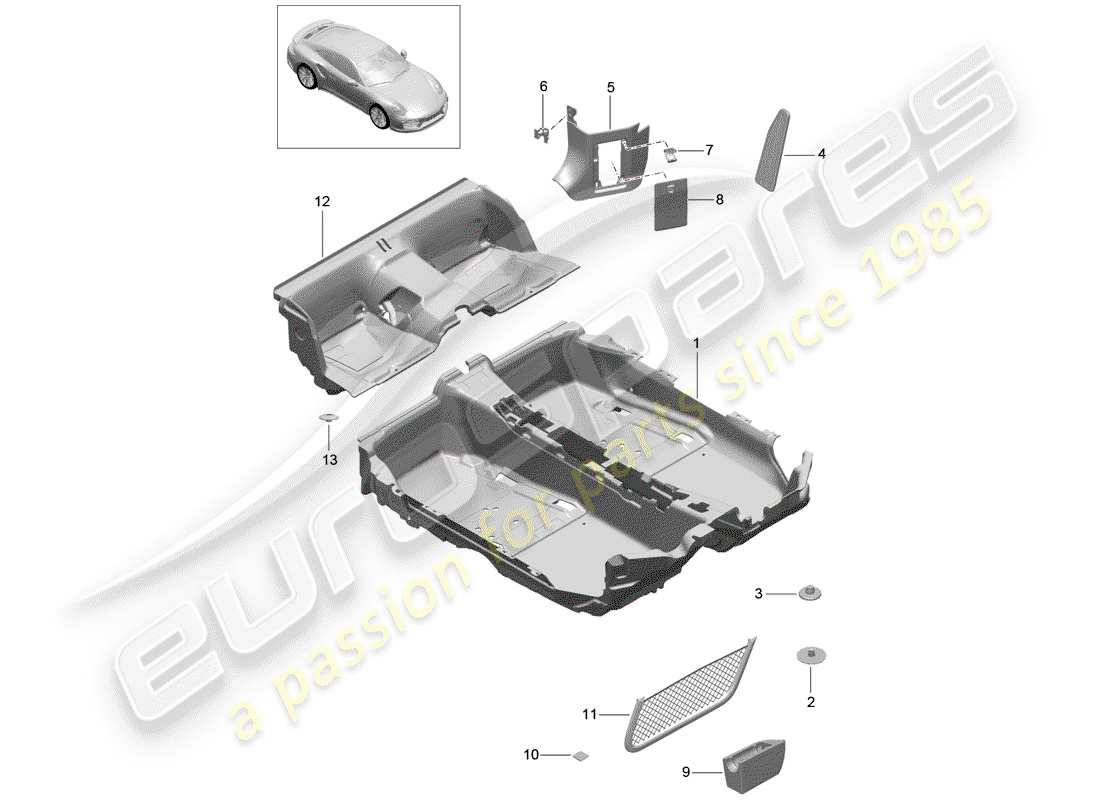 porsche 991 turbo (2020) floor cover parts diagram