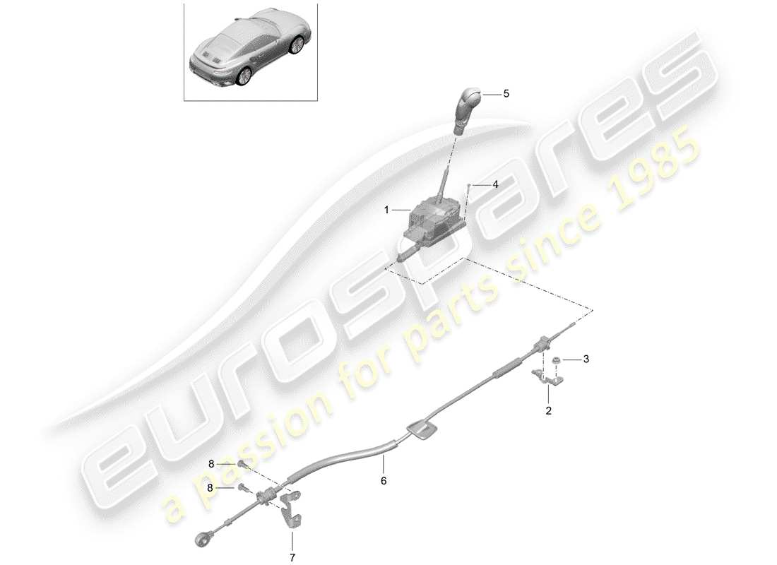 porsche 991 t/gt2rs selector lever part diagram