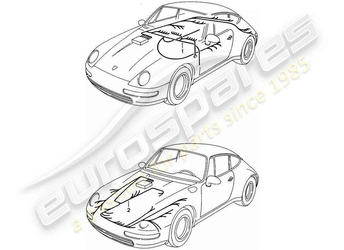 porsche 993 (1995) wiring harnesses - passenger compartment - front luggage compartment part diagram