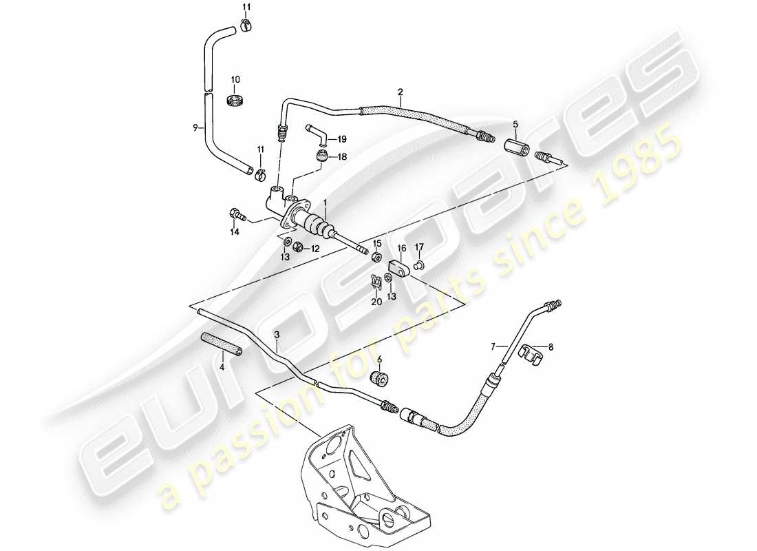 porsche 911 (1989) hydraulic clutch - operation - clutch master cylinder - hydraulic clutch pipe part diagram