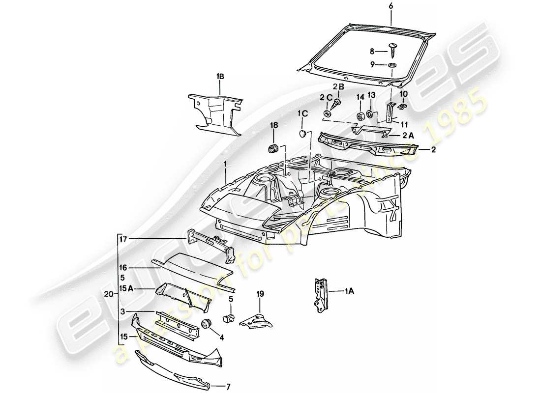 porsche 924 (1976) body front section parts diagram